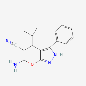 molecular formula C17H18N4O B2884558 6-Amino-4-(butan-2-yl)-3-phenyl-1,4-dihydropyrano[2,3-c]pyrazole-5-carbonitrile CAS No. 337500-42-2