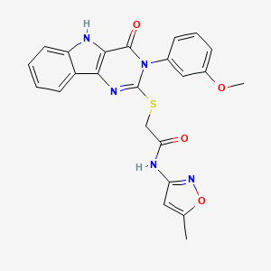 molecular formula C23H19N5O4S B2884565 2-((3-(3-甲氧基苯基)-4-氧代-4,5-二氢-3H-嘧啶并[5,4-b]吲哚-2-基)硫代)-N-(5-甲基异恶唑-3-基)乙酰胺 CAS No. 536706-62-4