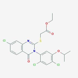 molecular formula C21H19Cl3N2O4S B2884569 Ethyl 2-{[7-chloro-3-(2,4-dichloro-5-isopropoxyphenyl)-4-oxo-3,4-dihydro-2-quinazolinyl]sulfanyl}acetate CAS No. 339099-23-9