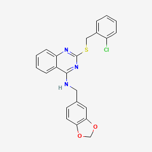 molecular formula C23H18ClN3O2S B2884575 N-(苯并[d][1,3]二氧杂环-5-基甲基)-2-((2-氯苄基)硫代)喹唑啉-4-胺 CAS No. 2034419-90-2