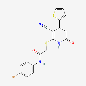 molecular formula C18H14BrN3O2S2 B2884579 N-(4-溴苯基)-2-{[3-氰基-6-氧代-4-(噻吩-2-基)-1,4,5,6-四氢吡啶-2-基]硫代}乙酰胺 CAS No. 331852-32-5