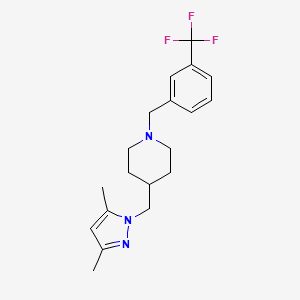 molecular formula C19H24F3N3 B2884614 4-((3,5-dimethyl-1H-pyrazol-1-yl)methyl)-1-(3-(trifluoromethyl)benzyl)piperidine CAS No. 1396844-59-9