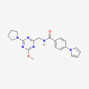 molecular formula C20H22N6O2 B2884650 N-((4-methoxy-6-(pyrrolidin-1-yl)-1,3,5-triazin-2-yl)methyl)-4-(1H-pyrrol-1-yl)benzamide CAS No. 2034516-33-9