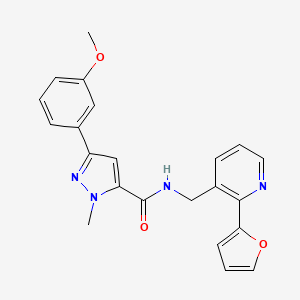 molecular formula C22H20N4O3 B2884653 N-((2-(furan-2-yl)pyridin-3-yl)methyl)-3-(3-methoxyphenyl)-1-methyl-1H-pyrazole-5-carboxamide CAS No. 2034565-70-1