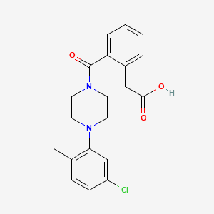 molecular formula C20H21ClN2O3 B2884656 2-(2-((4-(5-Chloro-2-methylphenyl)piperazinyl)carbonyl)phenyl)acetic acid CAS No. 497061-31-1
