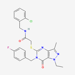 molecular formula C24H23ClFN5O2S B2884671 N-[(2-氯苯基)甲基]-2-({1-乙基-6-[(4-氟苯基)甲基]-3-甲基-7-氧代-1H,6H,7H-吡唑并[4,3-d]嘧啶-5-基}硫代)乙酰胺 CAS No. 1358402-03-5