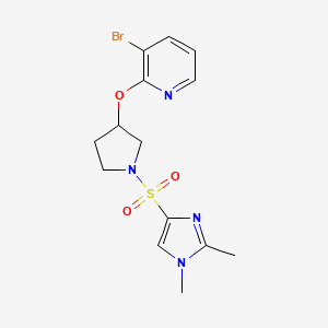 molecular formula C14H17BrN4O3S B2884680 3-溴-2-((1-((1,2-二甲基-1H-咪唑-4-基)磺酰基)吡咯烷-3-基)氧基)吡啶 CAS No. 1904022-79-2