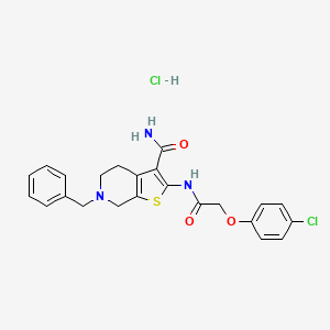 B2884699 6-Benzyl-2-(2-(4-chlorophenoxy)acetamido)-4,5,6,7-tetrahydrothieno[2,3-c]pyridine-3-carboxamide hydrochloride CAS No. 1215421-53-6