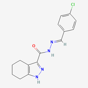 molecular formula C15H15ClN4O B2884741 (E)-N'-(4-chlorobenzylidene)-4,5,6,7-tetrahydro-1H-indazole-3-carbohydrazide CAS No. 1477482-53-3