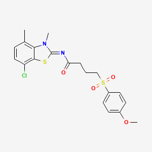 molecular formula C20H21ClN2O4S2 B2884758 (E)-N-(7-氯-3,4-二甲基苯并[d]噻唑-2(3H)-亚甲基)-4-((4-甲氧基苯基)磺酰基)丁酰胺 CAS No. 1020233-18-4