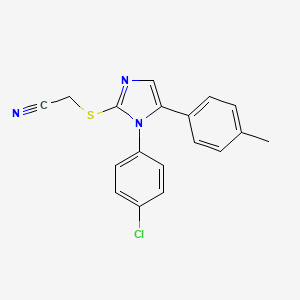 molecular formula C18H14ClN3S B2884760 2-((1-(4-氯苯基)-5-(对甲苯基)-1H-咪唑-2-基)硫代)乙腈 CAS No. 1226453-77-5