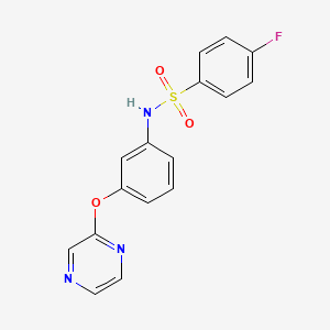 molecular formula C16H12FN3O3S B2884768 4-氟-N-[3-(2-吡嗪氧基)苯基]苯磺酰胺 CAS No. 866157-07-5