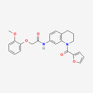 molecular formula C23H22N2O5 B2884770 N-[1-(2-呋喃甲酰)-1,2,3,4-四氢喹啉-7-基]-2-(2-甲氧基苯氧基)乙酰胺 CAS No. 1005294-17-6