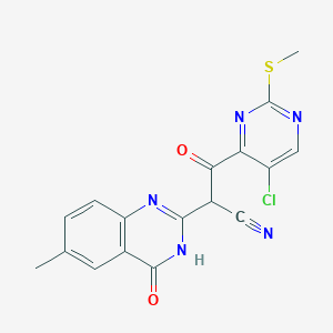 3-[5-Chloro-2-(methylsulfanyl)pyrimidin-4-yl]-2-(6-methyl-4-oxo-3,4-dihydroquinazolin-2-yl)-3-oxopropanenitrile