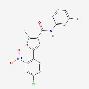 molecular formula C18H12ClFN2O4 B2884819 5-(4-chloro-2-nitrophenyl)-N-(3-fluorophenyl)-2-methylfuran-3-carboxamide CAS No. 876875-81-9