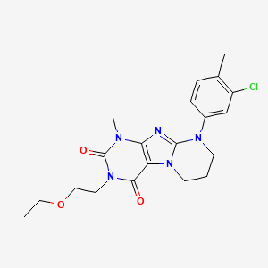 molecular formula C20H24ClN5O3 B2884838 9-(3-chloro-4-methylphenyl)-3-(2-ethoxyethyl)-1-methyl-6,7,8,9-tetrahydropyrimido[2,1-f]purine-2,4(1H,3H)-dione CAS No. 922452-78-6