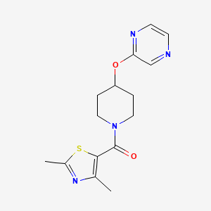 molecular formula C15H18N4O2S B2884847 (2,4-二甲基噻唑-5-基)(4-(吡嗪-2-氧基)哌啶-1-基)甲酮 CAS No. 1448078-95-2