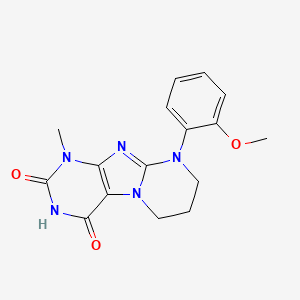 molecular formula C16H17N5O3 B2884855 9-(2-methoxyphenyl)-1-methyl-6,7,8,9-tetrahydropyrimido[2,1-f]purine-2,4(1H,3H)-dione CAS No. 876899-63-7