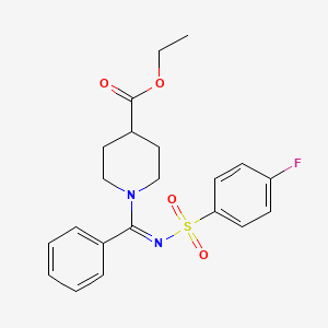 molecular formula C21H23FN2O4S B2884865 (Z)-乙基 1-((((4-氟苯基)磺酰基)亚氨基)(苯基)甲基)哌啶-4-羧酸酯 CAS No. 716374-50-4