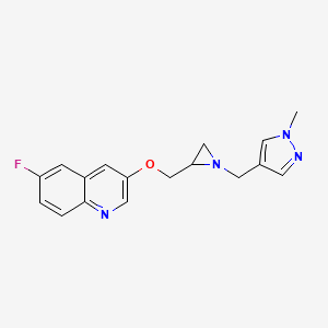 molecular formula C17H17FN4O B2884905 6-Fluoro-3-[[1-[(1-methylpyrazol-4-yl)methyl]aziridin-2-yl]methoxy]quinoline CAS No. 2411274-62-7