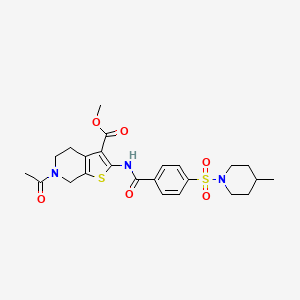 molecular formula C24H29N3O6S2 B2884909 Methyl 6-acetyl-2-(4-((4-methylpiperidin-1-yl)sulfonyl)benzamido)-4,5,6,7-tetrahydrothieno[2,3-c]pyridine-3-carboxylate CAS No. 449769-11-3