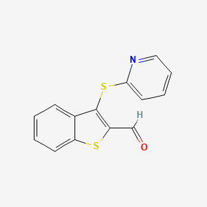 molecular formula C14H9NOS2 B2884911 3-(2-吡啶基硫烷基)-1-苯并噻吩-2-甲醛 CAS No. 477886-66-1