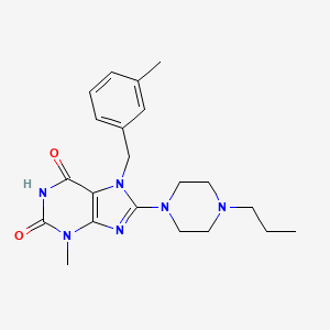 molecular formula C21H28N6O2 B2884928 3-甲基-7-[(3-甲苯基)甲基]-8-(4-丙基哌嗪-1-基)嘌呤-2,6-二酮 CAS No. 887030-23-1