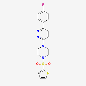 molecular formula C18H17FN4O2S2 B2884933 3-(4-Fluorophenyl)-6-(4-(thiophen-2-ylsulfonyl)piperazin-1-yl)pyridazine CAS No. 1021036-00-9