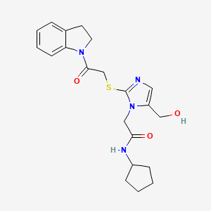 N-cyclopentyl-2-(5-(hydroxymethyl)-2-((2-(indolin-1-yl)-2-oxoethyl)thio)-1H-imidazol-1-yl)acetamide
