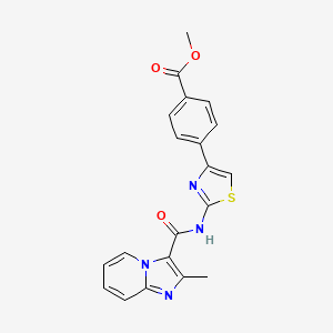 molecular formula C20H16N4O3S B2884953 Methyl 4-(2-(2-methylimidazo[1,2-a]pyridine-3-carboxamido)thiazol-4-yl)benzoate CAS No. 1207044-40-3