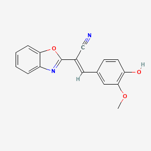 molecular formula C17H12N2O3 B2884966 (2E)-2-(1,3-苯并恶唑-2-基)-3-(4-羟基-3-甲氧基苯基)丙-2-烯腈 CAS No. 618389-77-8