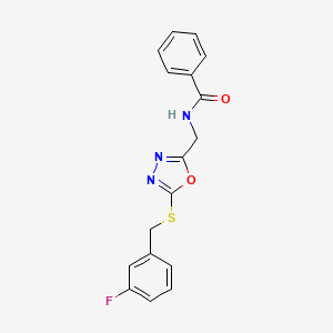 molecular formula C17H14FN3O2S B2884967 N-((5-((3-fluorobenzyl)thio)-1,3,4-oxadiazol-2-yl)methyl)benzamide CAS No. 941875-43-0