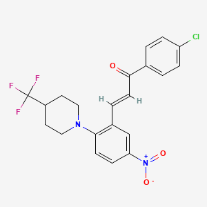 molecular formula C21H18ClF3N2O3 B2884979 (2E)-1-(4-chlorophenyl)-3-{5-nitro-2-[4-(trifluoromethyl)piperidin-1-yl]phenyl}prop-2-en-1-one CAS No. 2066386-48-7