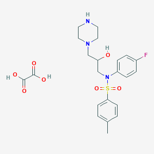 molecular formula C22H28FN3O7S B2884988 N-(4-fluorophenyl)-N-(2-hydroxy-3-(piperazin-1-yl)propyl)-4-methylbenzenesulfonamide oxalate CAS No. 1323699-62-2