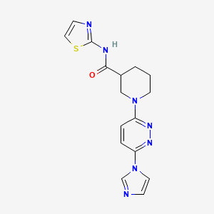 molecular formula C16H17N7OS B2884991 1-(6-(1H-imidazol-1-yl)pyridazin-3-yl)-N-(thiazol-2-yl)piperidine-3-carboxamide CAS No. 1286699-38-4