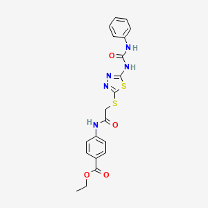 molecular formula C20H19N5O4S2 B2885002 4-(2-((5-(3-苯基脲基)-1,3,4-噻二唑-2-基)硫代)乙酰氨基)苯甲酸乙酯 CAS No. 898437-00-8