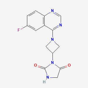 molecular formula C14H12FN5O2 B2885019 3-[1-(6-Fluoroquinazolin-4-yl)azetidin-3-yl]imidazolidine-2,4-dione CAS No. 2380095-18-9