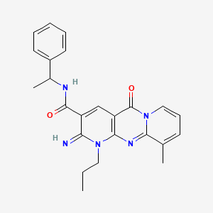 molecular formula C24H25N5O2 B2885022 2-imino-10-methyl-5-oxo-N-(1-phenylethyl)-1-propyl-2,5-dihydro-1H-dipyrido[1,2-a:2',3'-d]pyrimidine-3-carboxamide CAS No. 618080-49-2