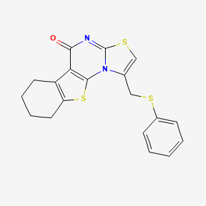 molecular formula C19H16N2OS3 B2885026 1-((phenylthio)methyl)-6,7,8,9-tetrahydro-5H-benzo[4,5]thieno[3,2-e]thiazolo[3,2-a]pyrimidin-5-one CAS No. 905768-91-4