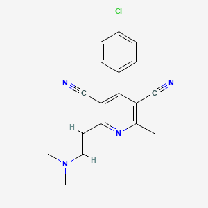 molecular formula C18H15ClN4 B2885033 4-(4-氯苯基)-2-[(E)-2-(二甲氨基)乙烯基]-6-甲基吡啶-3,5-二甲腈 CAS No. 337924-09-1