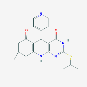 2-(isopropylthio)-8,8-dimethyl-5-(pyridin-4-yl)-7,8,9,10-tetrahydropyrimido[4,5-b]quinoline-4,6(3H,5H)-dione