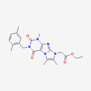 molecular formula C23H27N5O4 B2885043 2-(3-(2,5-二甲基苄基)-1,6,7-三甲基-2,4-二氧代-3,4-二氢-1H-咪唑并[2,1-f]嘌呤-8(2H)-基)乙酸乙酯 CAS No. 919012-31-0