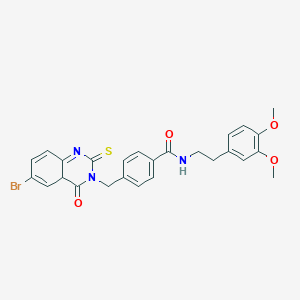 molecular formula C26H24BrN3O4S B2885078 4-[(6-溴-4-氧代-2-硫代亚甲基-1,2,3,4-四氢喹唑啉-3-基)甲基]-N-[2-(3,4-二甲氧基苯基)乙基]苯甲酰胺 CAS No. 422287-35-2