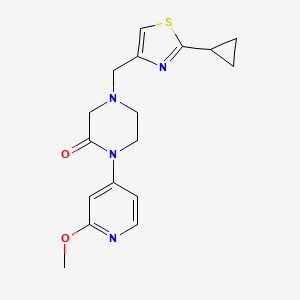 molecular formula C17H20N4O2S B2885079 4-[(2-Cyclopropyl-1,3-thiazol-4-yl)methyl]-1-(2-methoxypyridin-4-yl)piperazin-2-one CAS No. 2380070-53-9