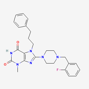 molecular formula C26H29FN6O2 B2885081 8-(4-(2-fluorobenzyl)piperazin-1-yl)-3-methyl-7-(3-phenylpropyl)-1H-purine-2,6(3H,7H)-dione CAS No. 898464-38-5
