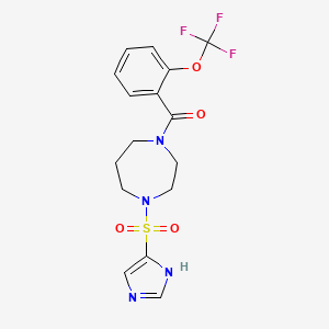 molecular formula C16H17F3N4O4S B2885086 (4-((1H-咪唑-4-基)磺酰基)-1,4-二氮杂环-1-基)(2-(三氟甲氧基)苯基)甲苯酮 CAS No. 1903497-09-5
