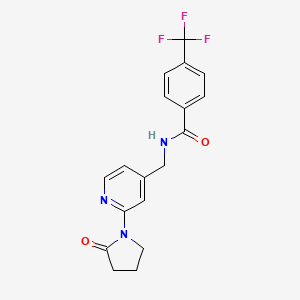 molecular formula C18H16F3N3O2 B2885094 N-((2-(2-oxopyrrolidin-1-yl)pyridin-4-yl)methyl)-4-(trifluoromethyl)benzamide CAS No. 2034388-57-1