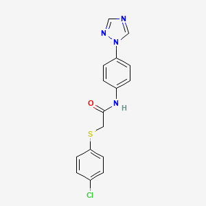 molecular formula C16H13ClN4OS B2885099 2-[(4-chlorophenyl)sulfanyl]-N-[4-(1H-1,2,4-triazol-1-yl)phenyl]acetamide CAS No. 763124-76-1