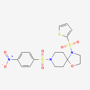 molecular formula C17H19N3O7S3 B2885100 8-((4-Nitrophenyl)sulfonyl)-4-(thiophen-2-ylsulfonyl)-1-oxa-4,8-diazaspiro[4.5]decane CAS No. 898425-30-4