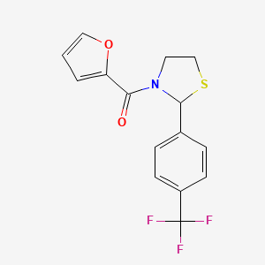 molecular formula C15H12F3NO2S B2885101 Furan-2-yl(2-(4-(trifluoromethyl)phenyl)thiazolidin-3-yl)methanone CAS No. 859676-62-3